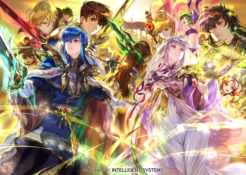 6+boys 6+girls altena_(fire_emblem) ares_(fire_emblem) arrow_(projectile) belt black_eyes black_hair blonde_hair blue_eyes blue_hair blue_scarf book book_of_naga bow_(weapon) bracelet brown_hair cape ced_(fire_emblem) closed_eyes closed_mouth company_name copyright_name diarmuid_(fire_emblem) earrings febail_(fire_emblem) fee_(fire_emblem) fire_emblem fire_emblem:_genealogy_of_the_holy_war fire_emblem_cipher from_behind from_side fur_trim gae_bolg_(fire_emblem) gloves green_eyes green_hair headband holding holding_arrow holding_book holding_bow_(weapon) holding_hands holding_staff holding_sword holding_weapon jewelry julia_(fire_emblem) lana_(fire_emblem) larcei_(fire_emblem) leif_(fire_emblem) lene_(fire_emblem) lester_(fire_emblem) light_brand long_hair long_sleeves multiple_boys multiple_girls mystletainn nanna_(fire_emblem) official_art open_book open_mouth parted_lips patty_(fire_emblem) pegasus pegasus_knight_uniform_(fire_emblem) polearm ponytail purple_eyes purple_hair red_hair riding scarf seliph_(fire_emblem) short_hair smile staff suzuki_rika sword tine_(fire_emblem) twintails tyrfing_(fire_emblem) weapon white_gloves yewfelle_(fire_emblem)