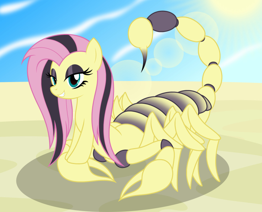 absurd_res arachnid arthropod badumsquish blue_eyes desert equid equine eyeshadow feral fluttershy_(mlp) friendship_is_magic girtablilu hasbro hi_res hybrid makeup mammal my_little_pony mythological_arachnid mythological_arthropod mythological_creature mythology purple_eyeshadow sand sun