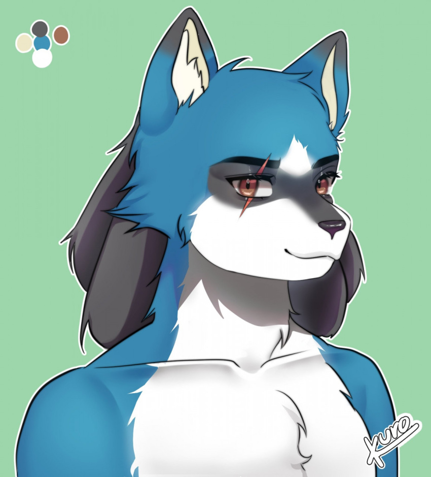 anthro aura canid canine eyes_brown fur_blue fur_white generation_4_pokemon hi_res husky_lucario invalid_tag kuro_(disambiguation) look_viewer lucario male male/male mammal nintendo pokemon pokemon_(species) scar solo