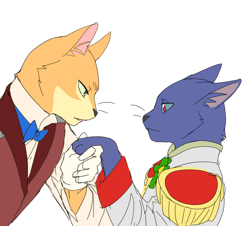 akiya-kamikawa baron_humbert_von_gikkingen beckoning clothing domestic_cat duo felid feline felis flirting gaze gentleman gesture ghibli gloves hand_holding handwear hi_res kemono male male/male mammal prince prince_lune royalty shy the_cat_returns tsundere