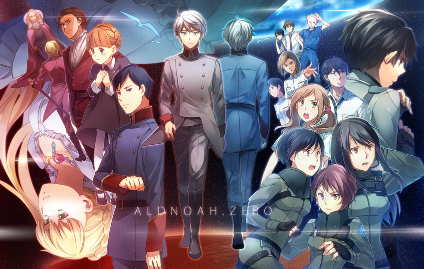 6+boys 6+girls aki_(neyuki41028) aldnoah.zero amifumi_inko asseylum_vers_allusia calm_craftman commentary_request cruhteo darzana_magbaradge eddelrittuo everyone harklight highres kaizuka_inaho kaizuka_yuki marito_kouichirou matsuribi_kisaki mizusaki_kaoru multiple_boys multiple_girls nina_klein photoshop_(medium) rayet_areash rayregalia_vers_rayvers saazbaum slaine_troyard tsumugi_yutaro