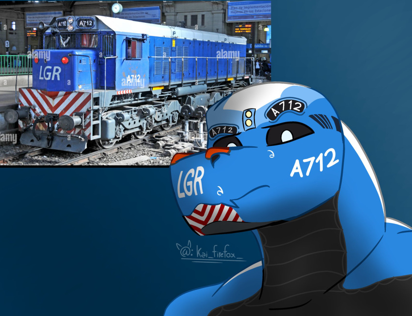 2023 anthro argentina belly belly_scales black_belly black_body black_countershading black_eyebrows black_markings black_scales black_sclera blue_background blue_body bust_portrait chevron_(marking) countershade_neck countershade_scales countershade_torso countershading dark_body diesel-electric_locomotive digital_drawing_(artwork) digital_media_(artwork) dragon electro-motive-diesel emd_gt22 eyebrows flesh_fang headlights hi_res how_to_dragon_your_train hybrid kai_firefox linea_general_roca_(lgr) living_machine living_train living_vehicle locomorph locomotive machine male markings meme multicolored_body multicolored_scales mythological_creature mythological_scalie mythology nude number orange_body orange_markings orange_scales photo portrait pupils red_body red_markings red_scales reference_image reptile reverse_countershading scale_markings scales scalie signature simple_background solo stripes text train vehicle white_body white_markings white_pupils white_scales white_stripes white_text