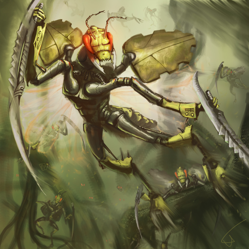 1:1 2021 action_pose ambiguous_gender antennae_(anatomy) armor arthropod arthropod_abdomen bionicle bitil claws detailed_background digital_drawing_(artwork) digital_media_(artwork) duplication fingers flying forest group headgear hi_res holding_object holding_weapon humanoid insect_wings insects jungle leg_spikes lego machine makuta mandibles mask melee_weapon metallic_body not_furry open_mouth outside pavelppp plant pose red_eyes robot sharp_teeth simple_background solo spikes spikes_(anatomy) standing sword teeth toe_claws tree weapon wings