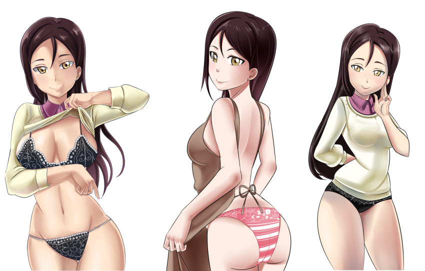 bad_id bad_pixiv_id breasts female highres large_breasts love_live! love_live!_sunshine!! multiple_views navel pabsmikan panties red_hair sakurauchi_riko's_mother self-upload underwear yellow_eyes