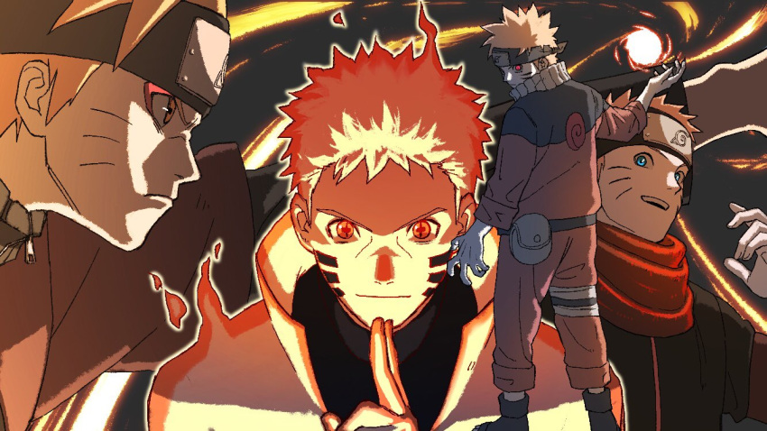 1boy age_progression aged_down aged_up ankle_boots arm_up belt_pouch blonde_hair blue_eyes boots boruto:_naruto_next_generations closed_mouth facial_mark forehead_protector glowing glowing_eyes hand_up high_collar horizontal_pupils jacket konohagakure_symbol kuji-in long_sleeves looking_at_viewer male_focus multiple_persona naruto naruto_(series) naruto_shippuuden open_mouth pants pouch rasengan red_eyes red_scarf scarf shimizugawa slit_pupils smile spiked_hair standing uzumaki_naruto uzumaki_naruto_(kurama_mode) whisker_markings whiskers