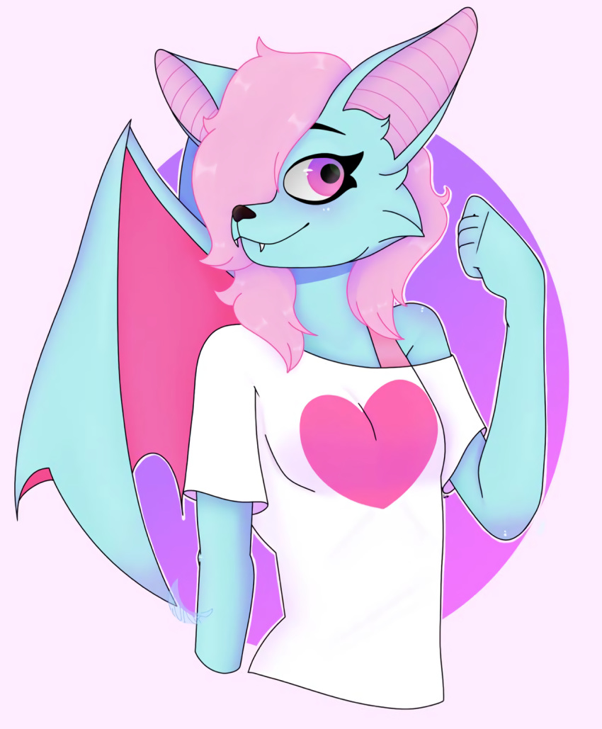 2020 anthro bat blue_body digital_media_(artwork) femboy hair heart_symbol hi_res male mammal pink_hair solo terry_bat