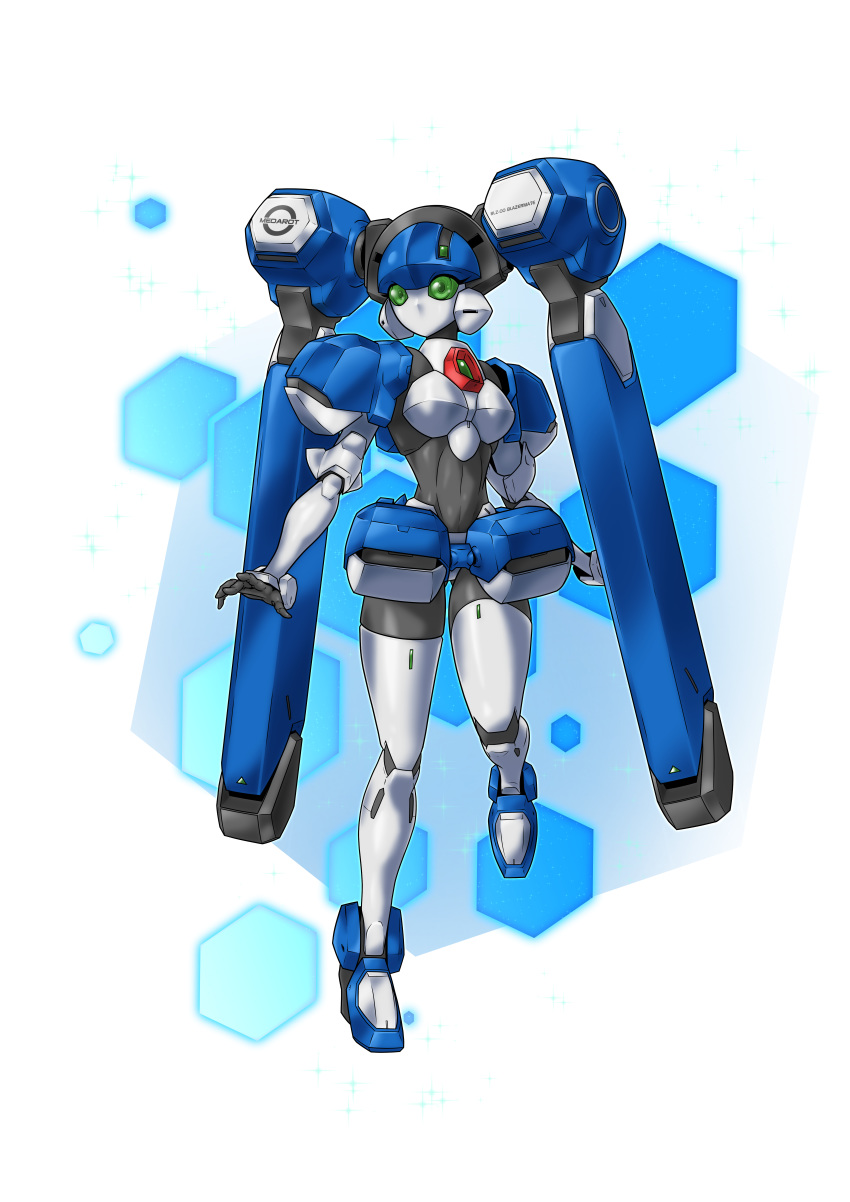 absurd_res android blazermate breasts digital_media_(artwork) female green_eyes green_sclera hi_res humanoid machine medarot not_furry robot robot_humanoid simple_background solo yuuyatails