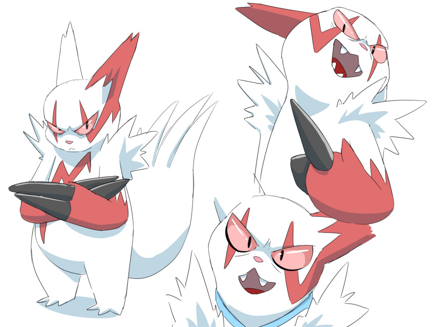 4:3 angry claws feral fur hi_res looking_at_viewer nintendo poetax pokémon_(species) pokemon red_body red_fur video_games white_body white_fur zangoose