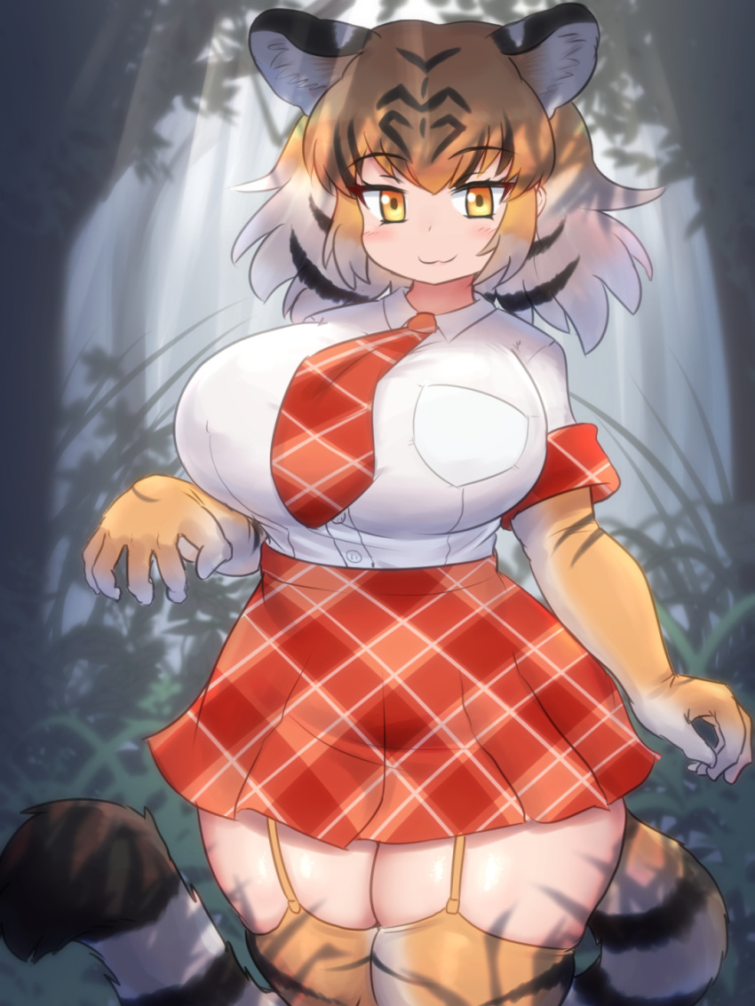 3:4 5_fingers :3 alternative_fashion animal_humanoid bengal_tiger_(kemono_friends) big_breasts black_body black_ears black_fur black_hair black_stripes black_tail blonde_hair blush bottomwear breasts clothed clothing colored countershade_arms countershade_tail countershading day detailed_background digital_media_(artwork) dipstick_tail eyelashes felid felid_humanoid female fingers fluffy fluffy_tail forest front_view fully_clothed fur garter_straps glistening glistening_body glistening_skin gyaru hair hi_res huge_breasts humanoid humanoid_hands inner_ear_fluff j-fashion kemono_friends kogal legwear light light_beam light_body light_skin lighting looking_at_viewer mammal mammal_humanoid markings mo23 multicolored_body multicolored_ears multicolored_fur multicolored_hair multicolored_tail necktie outside pantherine pantherine_humanoid pattern_bottomwear pattern_clothing pattern_legwear pattern_skirt pattern_stockings pattern_thigh_highs plaid plaid_bottomwear plaid_clothing plaid_skirt plant pockets portrait pupils red_necktie ring_(marking) ringed_tail shaded shirt shirt_pocket shrub skindentation skirt smile solo standing stockings striped_clothing striped_hair striped_legwear striped_markings striped_stockings striped_tail striped_thigh_highs stripes sunbeam sunlight tail tail_markings thick_thighs thigh_highs three-quarter_portrait tiger_humanoid topwear tree tuft two_tone_ears white_body white_clothing white_countershading white_ears white_fur white_hair white_inner_ear white_inner_ear_fluff white_shirt white_tail white_topwear wide_hips yellow_body yellow_clothing yellow_eyes yellow_fur yellow_legwear yellow_stockings yellow_tail yellow_thigh_highs