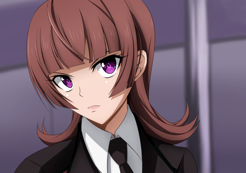 active_raid brown_hair female kazari_asami lips long_hair necktie purple_eyes sho-chan solo suit