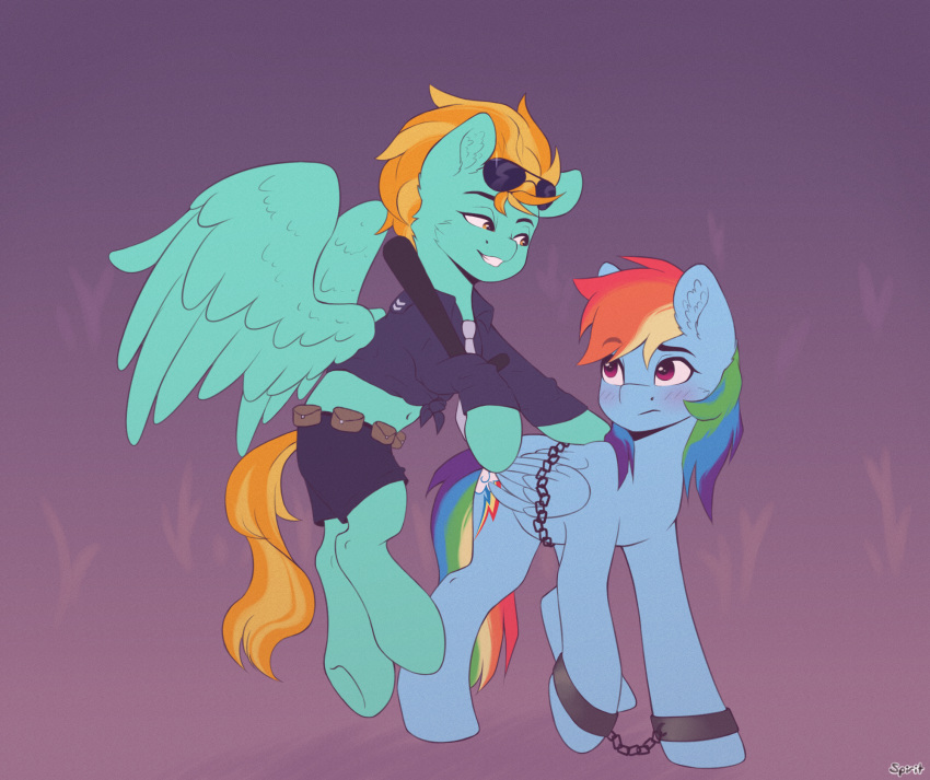 bound chains clothing duo equid equine female friendship_is_magic hasbro hi_res lightning_dust_(mlp) mammal my_little_pony mythological_creature mythological_equine mythology navel pegasus police police_officer police_uniform rainbow_dash_(mlp) spirit-dude uniform wings