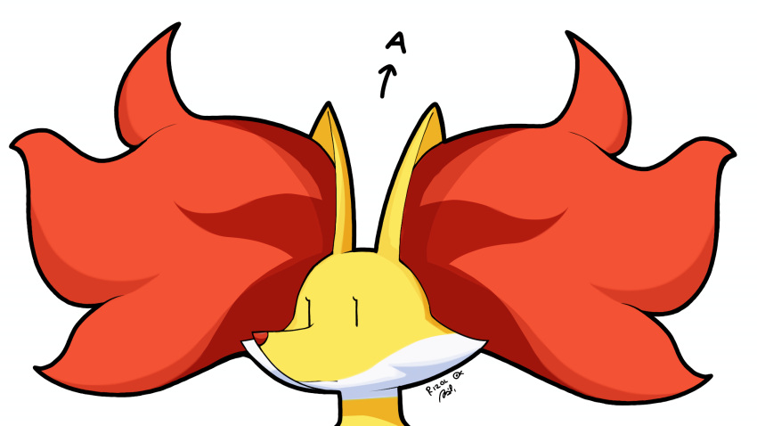 16:9 anthro big_ears canid canine delphox emotionless female fluffy fox fur generation_6_pokemon headshot_portrait hi_res inner_ear_fluff mammal nintendo pokemon pokemon_(species) portrait rizal_ok simple_background solo tuft widescreen yellow_body yellow_fur