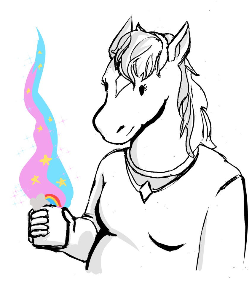 2019 anthro bojack_horseman breasts container cup diamond_(marking) equid equine facial_markings female head_markings hi_res hollyhock_(bojack_horseman) horse ink_pocket mammal markings netflix rainbow simple_background solo star white_background