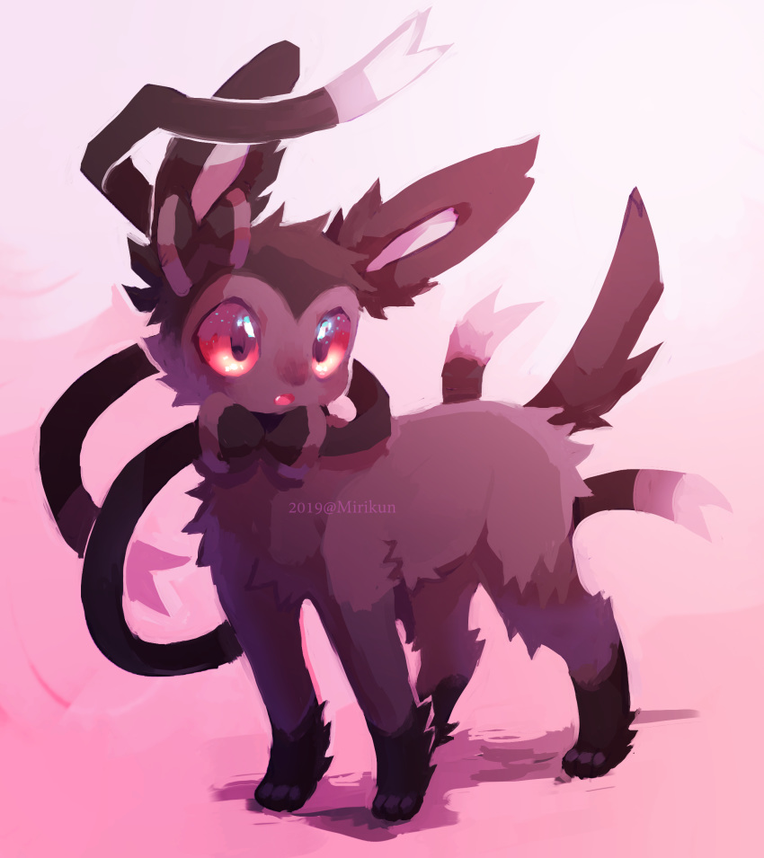 2019 ambiguous_gender black_eyes eeveelution feral flesh_ribbon fur generation_6_pokemon hi_res miri nintendo nude open_mouth pink_body pink_fur pokemon pokemon_(species) red_sclera simple_background solo standing sylveon