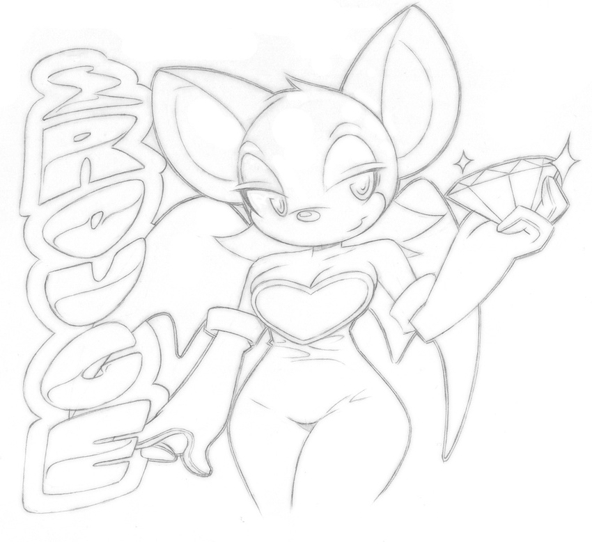 anthro bare_shoulders bat big-e6 breasts cleavage clothed clothing female half-closed_eyes mammal monochrome narrowed_eyes rouge_the_bat sega solo sonic_the_hedgehog_(series) wide_hipped_female wide_hips