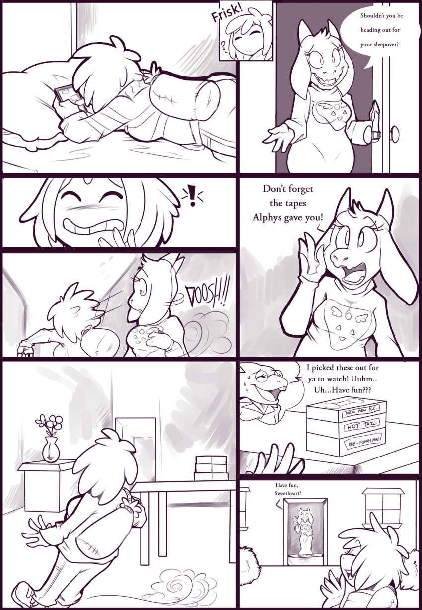 alphys black_and_white clothes clothing comic frisk kayla-na movie_night_(kayla-na) safe sansscham tagme toriel undertale video_games