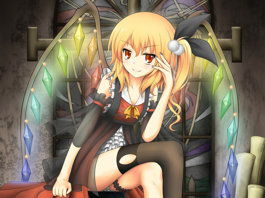 blonde_hair cute female female flandre_scarlet hira_(zlpabrams) legs orange_eyes short_hair smile thighhighs touhou vampire wings