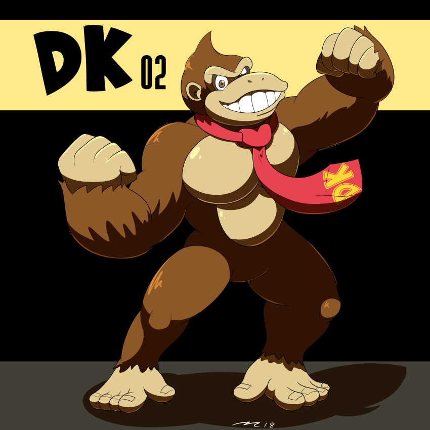 1:1 absurd_res ape donkey_kong_(character) donkey_kong_(series) haplorhine hi_res kong mac-daddy male mammal muscular muscular_male necktie nintendo pecs primate smile solo super_smash_bros. teeth text_on_necktie