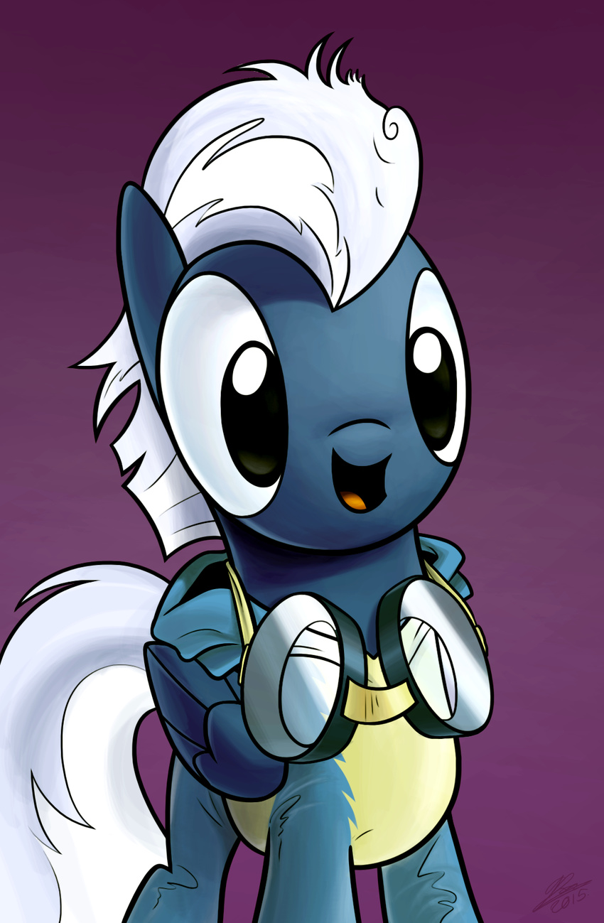 2015 blue_body blue_feathers blue_fur clothing dori-to equid equine eyewear feathered_wings feathers female feral friendship_is_magic fur goggles hair hasbro hi_res mammal my_little_pony mythological_creature mythological_equine mythology night_glider_(mlp) open_mouth pegasus smile solo uniform white_hair wings