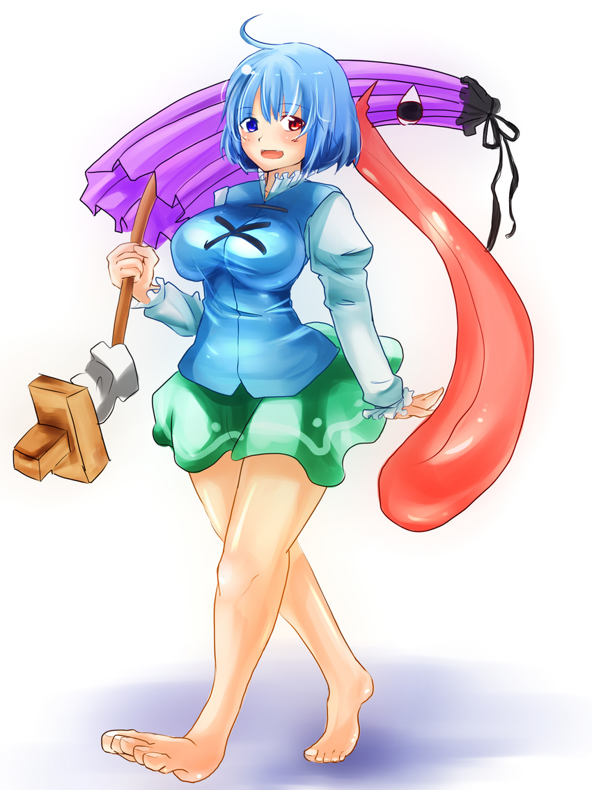 artistic_error barefoot commentary_request female heterochromia highres solo tatara_kogasa touhou unimamo