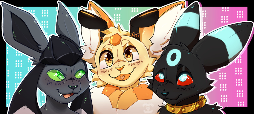 absurd_res anthro arthropod banner bee eeveelution fakemon fishyroyals generation_2_pokemon generation_4_pokemon glaceon group hi_res hunneon hymenopteran insects machine nintendo phevie pokemon pokemon_(species) trio umbreon