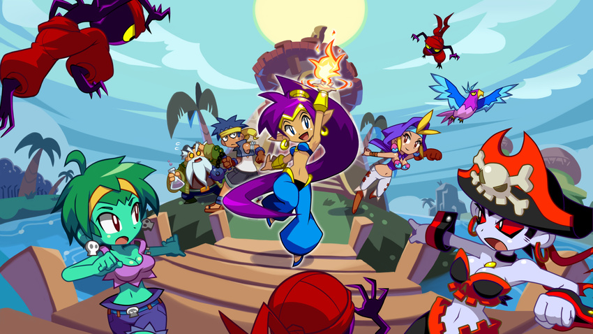 alternate_costume blonde_hair blue_eyes blue_hair bolo_(shantae) brown_eyes capcom character_request choker dark_skin earrings green_hair green_skin hair_tubes harem_pants hoop_earrings jewelry long_hair lots_of_jewelry matt_bozon midriff mimic_(shantae) official_art pants photoshop pointy_ears ponytail purple_hair purple_skin red_eyes risky_boots rottytops shantae shantae_(character) sky_(shantae) tan_skin tiara tinkerbat very_long_hair wayforward wrench_(shantae)