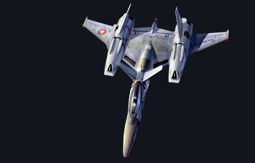 absurdres aircraft airplane asterozoa black_background canopy_(aircraft) commentary english_commentary fighter_jet from_above highres jet macross macross_flashback_2012 military military_vehicle no_humans roundel science_fiction solo variable_fighter vehicle_focus vf-4