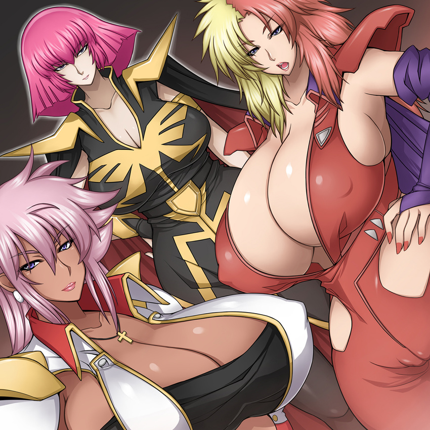 3girls chara_soon gundam gundam_zz haman_karn highres illia_pazom multiple_girls nail_polish otogi_tetsurou