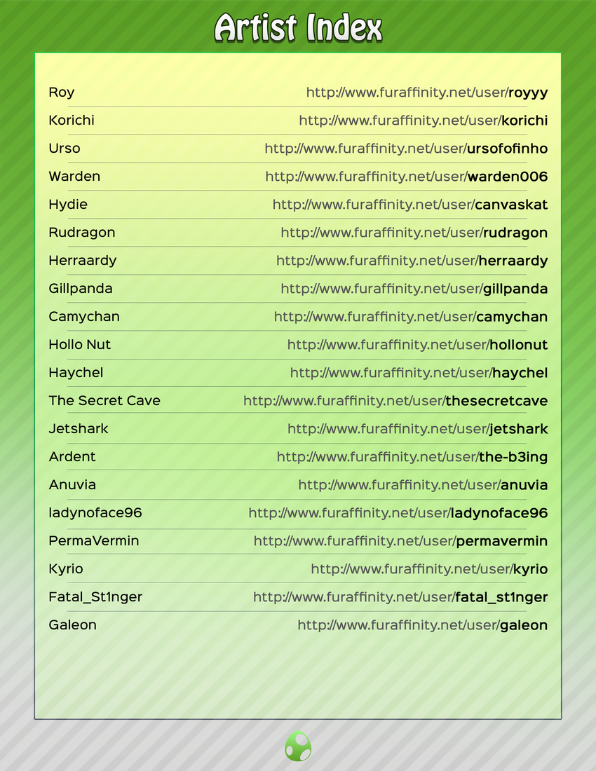 2016 absurd_res artist_name chart english_text gradient_background green_theme hi_res index information information_list list name_list not_furry pattern_background simple_background striped_background text url ursofofinho zero_pictured