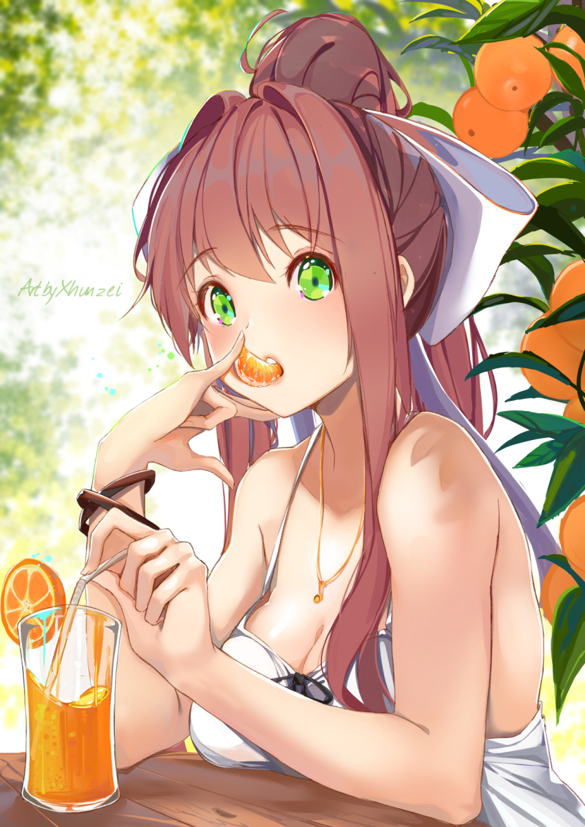 cleavage doki_doki_literature_club! dress monika_(doki_doki_literature_club!) xhunzei