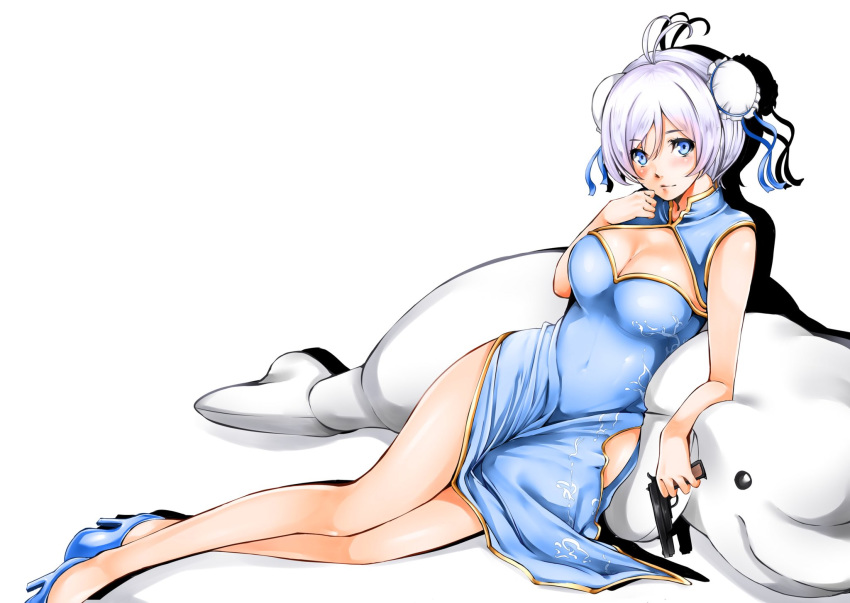 chinadress cleavage gun heels nakano_maru shiro_(dennou_shoujo_youtuber_shiro)