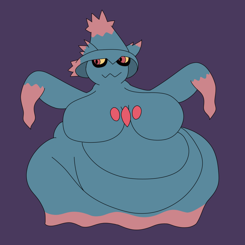 2024 anthro belly big_belly big_breasts blazarfruit breasts digital_drawing_(artwork) digital_media_(artwork) featureless_breasts female female_anthro flat_colors floating front_view generation_4_pokemon ghost green_body green_skin hi_res mismagius morbidly_obese morbidly_obese_anthro morbidly_obese_female mouth_closed nintendo obese obese_anthro obese_female overweight overweight_anthro overweight_female pokemon pokemon_(species) red_eyes simple_background solo spirit wide_hips yellow_sclera