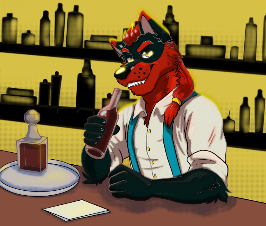 absurd_res alcohol bartender beverage black_body black_fur digital_media_(artwork) fur hi_res jackaloo liquor nicohhusky red_body red_fur toony wolf.