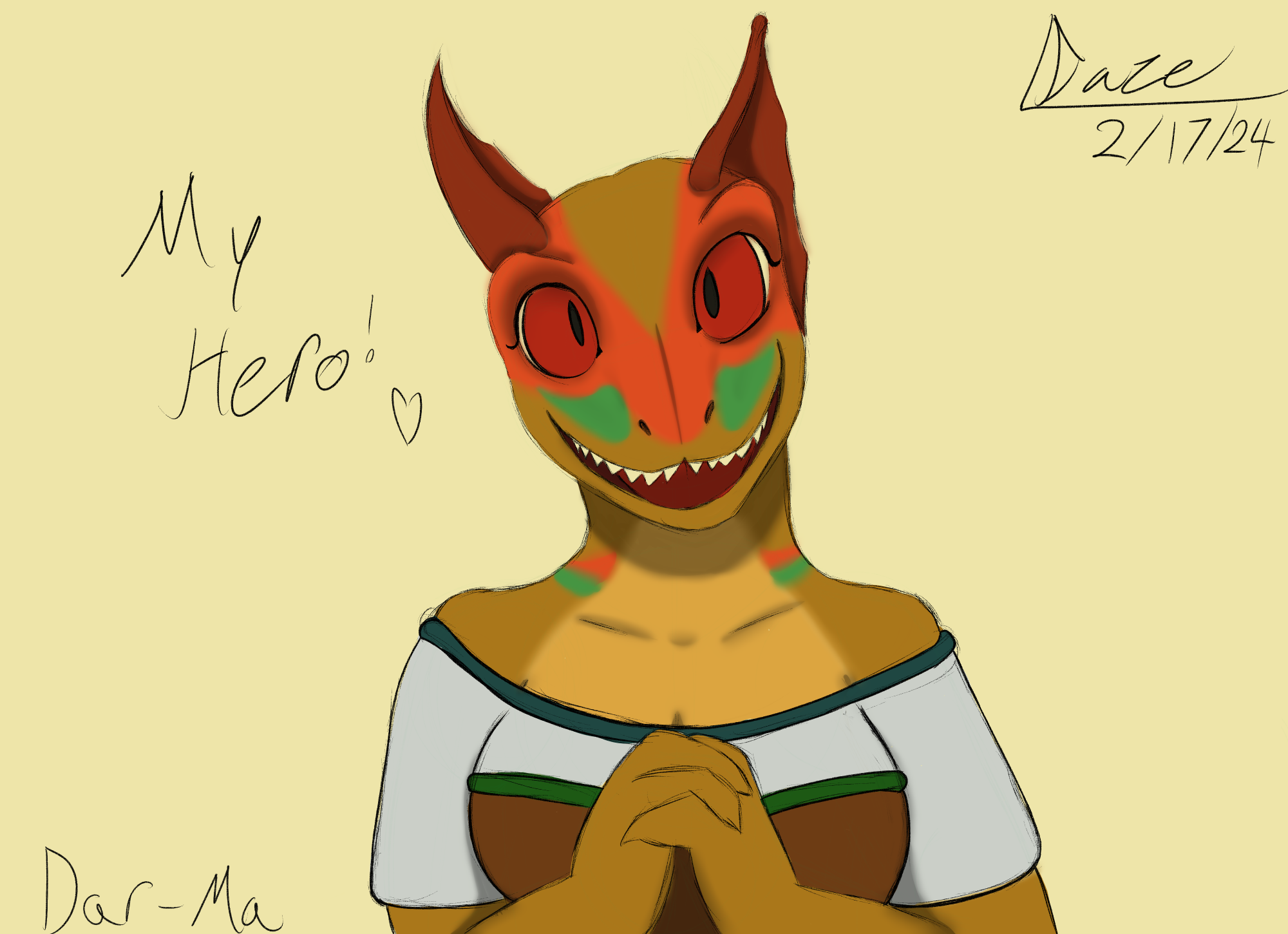 anthro argonian bethesda_game_studios breasts clothed clothing dar-ma dazethegoblin dialogue dress female fin hi_res microsoft non-mammal_breasts oblivion red_eyes scalie sharp_teeth smile solo tagme teeth the_elder_scrolls