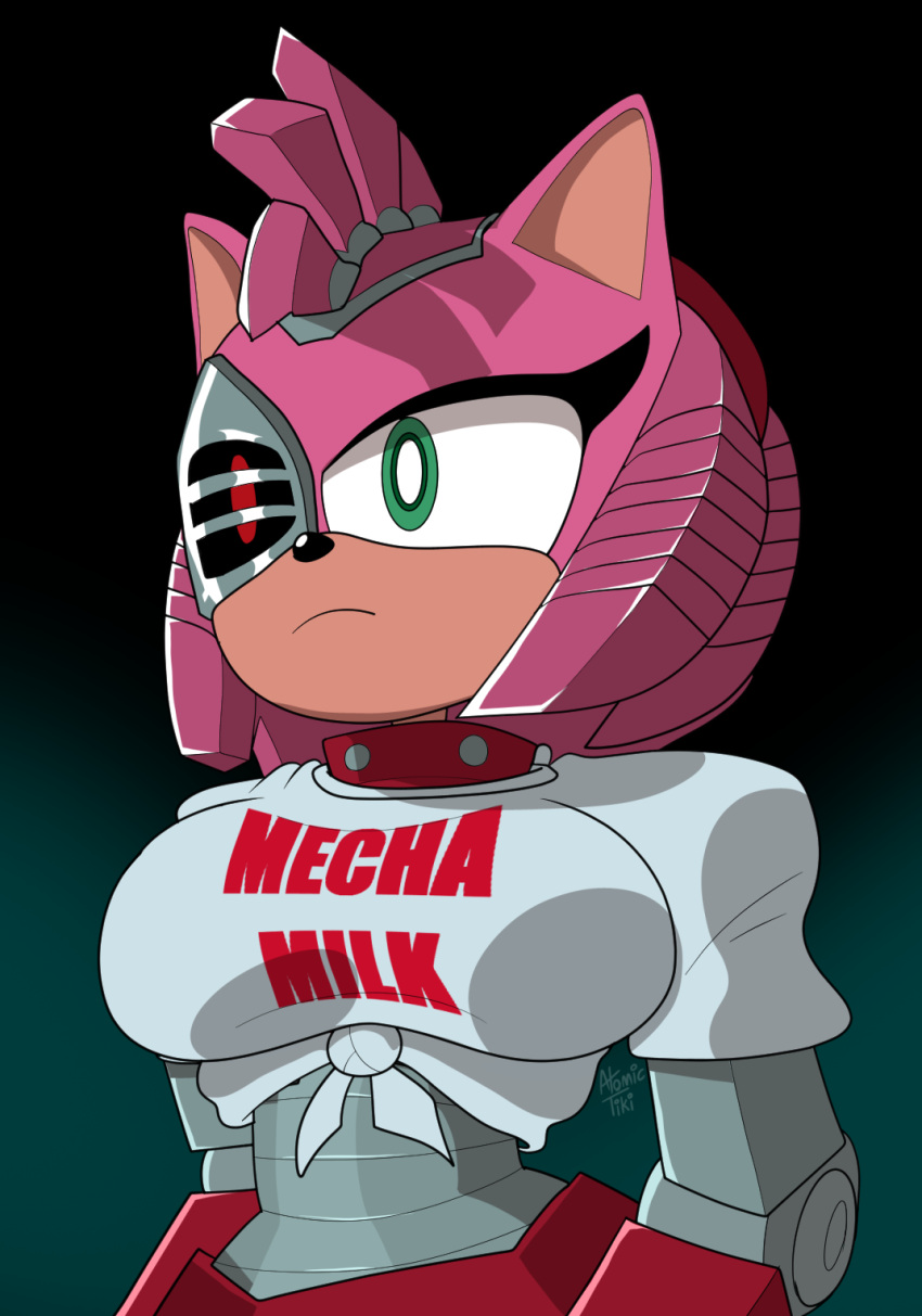 anthro atomictiki bored breasts clothing cybernetic_limb cybernetics cyborg eulipotyphlan exposure_variation female half-length_portrait hedgehog hi_res machine mammal mega_milk meme netflix portrait rusty_rose sega shirt solo sonic_prime sonic_the_hedgehog_(series) tied_shirt topwear