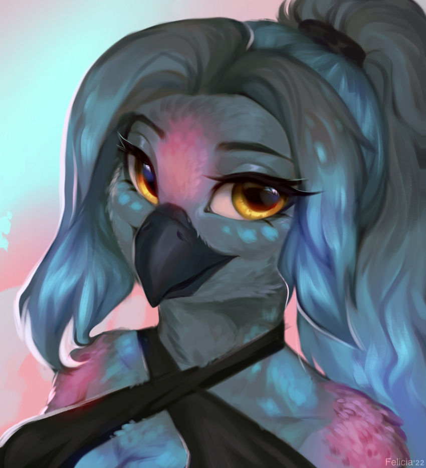 2022 anthro avian beak bird black_beak breasts digital_media_(artwork) eyebrows eyelashes felicia_cat female fur hair hi_res non-mammal_breasts nude solo yellow_eyes