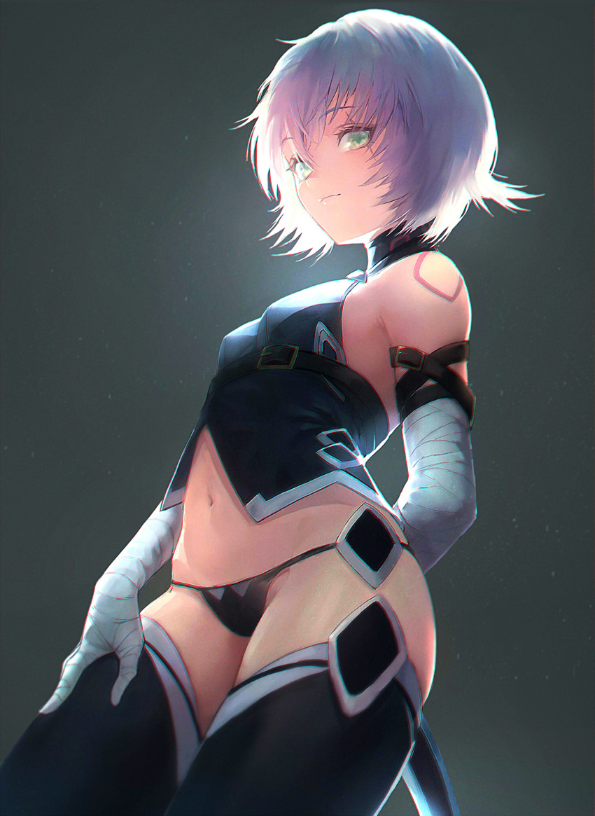 aqua_hair arm_belt bandaged_arm bandages bare_shoulders black_panties black_thighhighs boots breasts dagger dual_wielding fate/grand_order fate_(series) female gloves green_eyes hair_between_eyes highres holding jack_the_ripper_(fate/apocrypha) knife looking_at_viewer lowleg lowleg_panties otsukemono overexposure panties parted_lips revision scar scar_across_eye scar_on_cheek scar_on_face shoulder_tattoo simple_background single_glove small_breasts smile solo tattoo thigh_boots thighhighs thighs underwear weapon