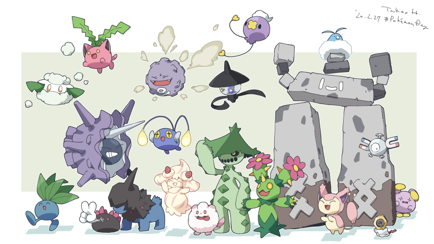 >_< ._. :d ^_^ absurdres alcremie alcremie_(strawberry_sweet) alcremie_(vanilla_cream) antennae bad_id bad_pixiv_id bird black_eyes brown_eyes cacturne chinchou closed_eyes cloyster colored_sclera commentary_request cottonee cross-shaped_pupils dated deino_(pokemon) drifloon fangs feathers feline floating fluffy highres hime_takeo hoppip jumping koffing lampent looking_at_viewer magnemite maractus meltan no_humans oddish open_mouth pokemon pokemon_(creature) pyukumuku simple_background smile smoke spikes standing stonjourner swablu swirlix symbol-shaped_pupils tongue tongue_out v walking whismur white_background yellow_eyes yellow_sclera