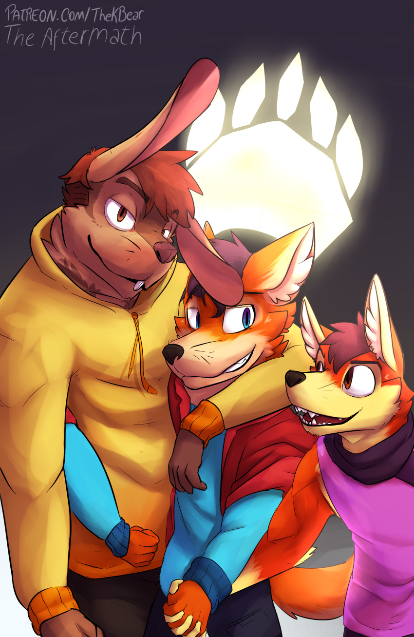 absurd_res anthro blue_eyes bottomwear brother_(lore) brothers_(lore) brown_eyes buckteeth canid canine clothed clothing dress_shirt eddy_hare fox grin group hand_around_neck hand_around_waist hand_holding hare hi_res hug incest_(lore) inner_ear_fluff lagomorph leporid male mammal open_clothing open_mouth open_shirt open_topwear pants purple_eyes raseme rauke shirt sibling_(lore) smile snow sweater sweatshirt tank_top teeth thekinkybear topwear tuft twincest_(lore) twins_(lore)