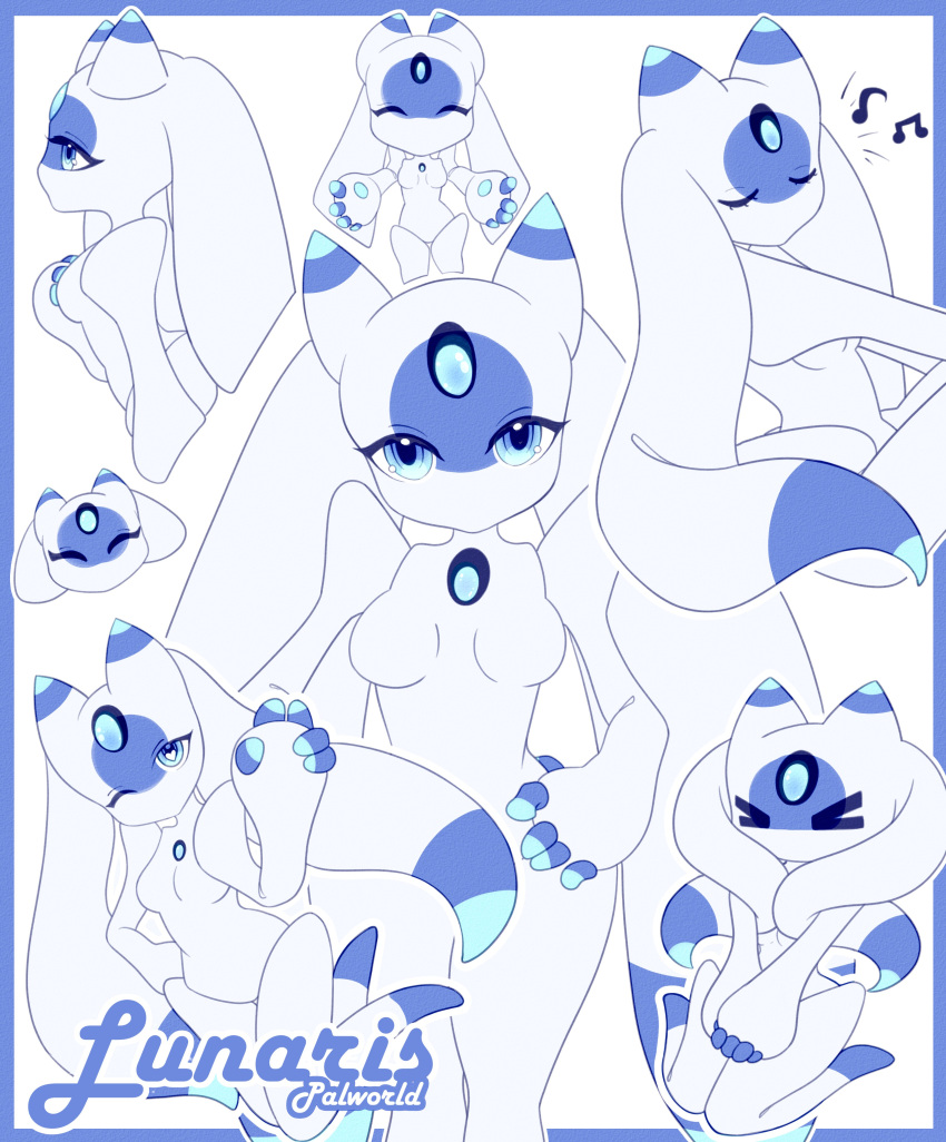 abaddonsu absurd_res anthro breasts female heart_eyes heart_symbol hi_res lunaris_(pal) mouthless multiple_poses pal_(species) palworld pocketpair pose singing small_breasts solo