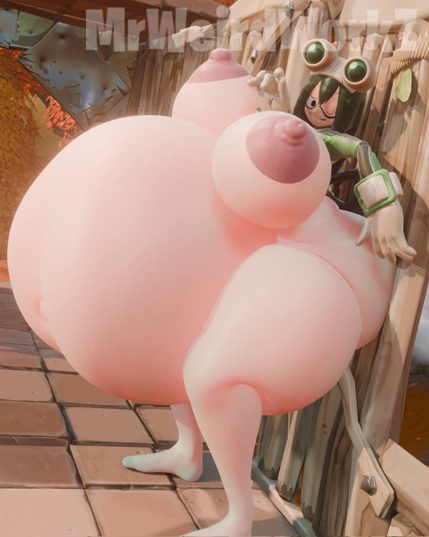 1girls barefoot black_pupils digested digested_prey digestion fat fat_thighs female female_pred frog_girl goggles green_hair huge_areolae huge_belly huge_breasts huge_hips my_hero_academia prey_shaped_bulge round_belly smiling struggling_prey tagme tsuyu_asui vore vore_belly weight_gain weirderworkz winking