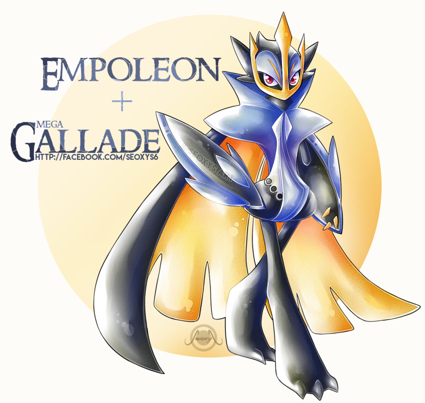 2016 3_fingers 3_toes ambiguous_gender black_body blue_body claws digital_media_(artwork) empoleon fakemon feet fingers fusion generation_4_pokemon generation_6_pokemon hi_res hybrid looking_at_viewer mega_evolution mega_gallade nintendo pokemon pokemon_(species) pokemon_fusion red_eyes seoxys6 simple_background solo text toes url watermark white_background yellow_claws