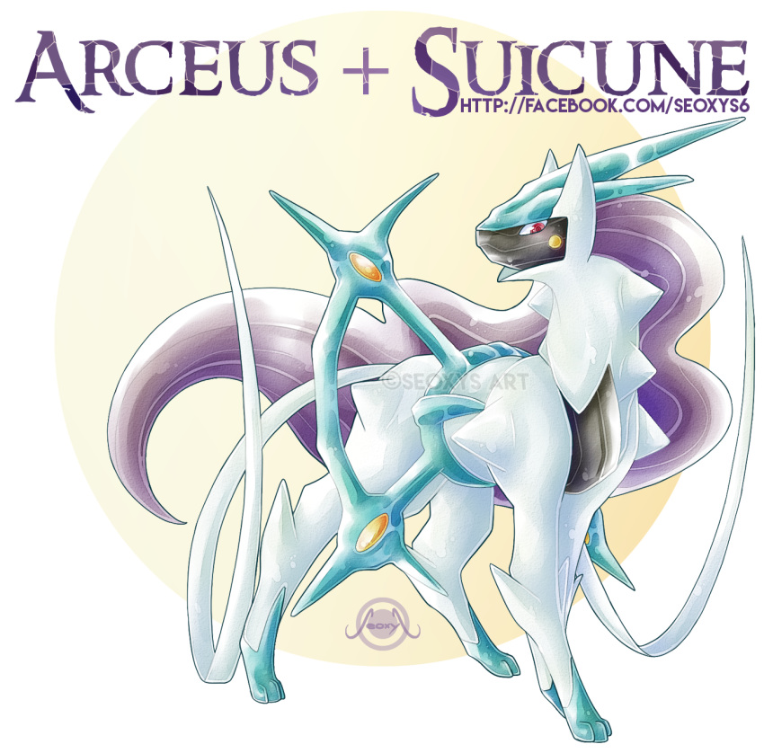 2016 alternate_species ambiguous_gender arceus black_body blue_body english_text fakemon feral fusion generation_2_pokemon generation_4_pokemon hair head_crest hi_res hybrid legendary_pokemon long_hair looking_at_viewer nintendo pokemon pokemon_(species) pokemon_fusion purple_hair red_eyes seoxys6 simple_background solo suicune text url watermark white_background white_body