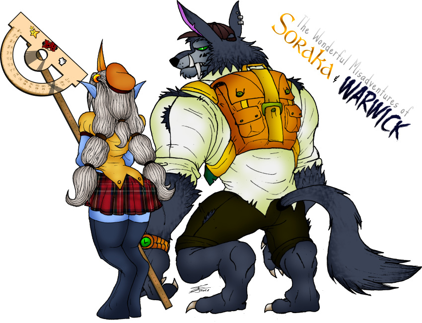 2018 absurd_res alpha_channel angry anthro backpack big_breasts black_clothing black_legwear black_thigh_highs blue_body blue_fur blue_skin blue_tail bluewolfavenger bottomwear breasts canid canine canis claws clock clothing digital_media_(artwork) domestic_dog duo fangs female finger_claws fluffy fluffy_tail fur green_bottomwear green_clothing green_eyes green_pants green_shirt green_topwear hair hat headgear headwear hi_res holding_ruler hooves horn horned_humanoid humanoid humanoid_pointy_ears kneeling larger_male league_of_legends legwear long_hair male male/female mammal monster mythological_canine mythological_creature mythology nerd orange_backpack orange_clothing orange_hat orange_headwear pants pattern_bottomwear pattern_clothing pattern_skirt piercing plaid plaid_bottomwear plaid_clothing plaid_skirt rear_view red_bottomwear red_clothing red_skirt riot_games ruler satyr shirt sitting size_difference skirt smaller_female soraka student tail teeth tencent text thigh_highs toe_claws topwear torn_clothing tusks warwick_(lol) watch were werecanid werecanine werewolf white_hair wolf wristwatch yellow_clothing yellow_eyes yellow_shirt yellow_topwear