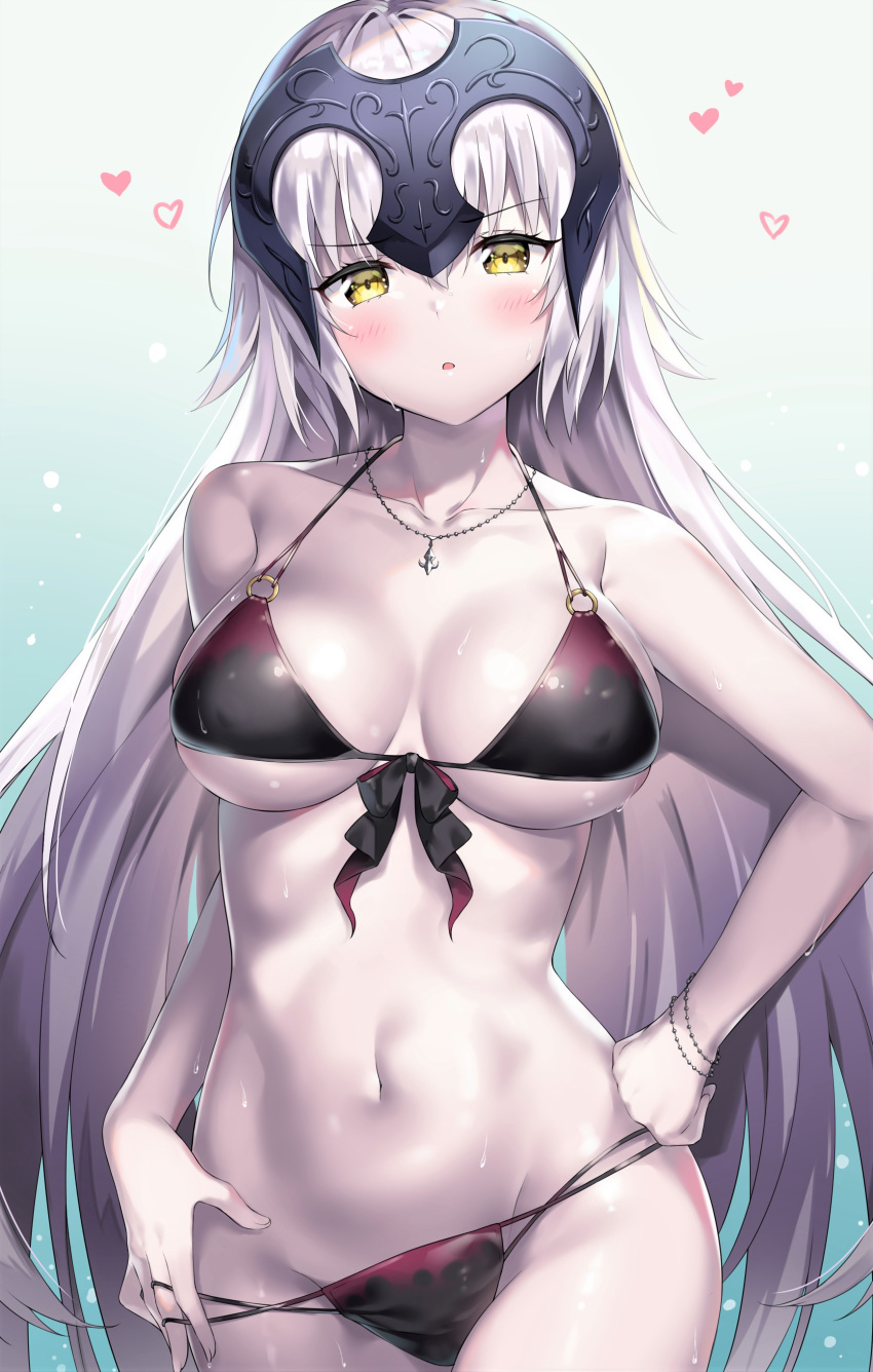 ale_nqki bikini fate/grand_order jeanne_d'arc jeanne_d'arc_(alter)_(fate) panty_pull swimsuits underboob undressing wet