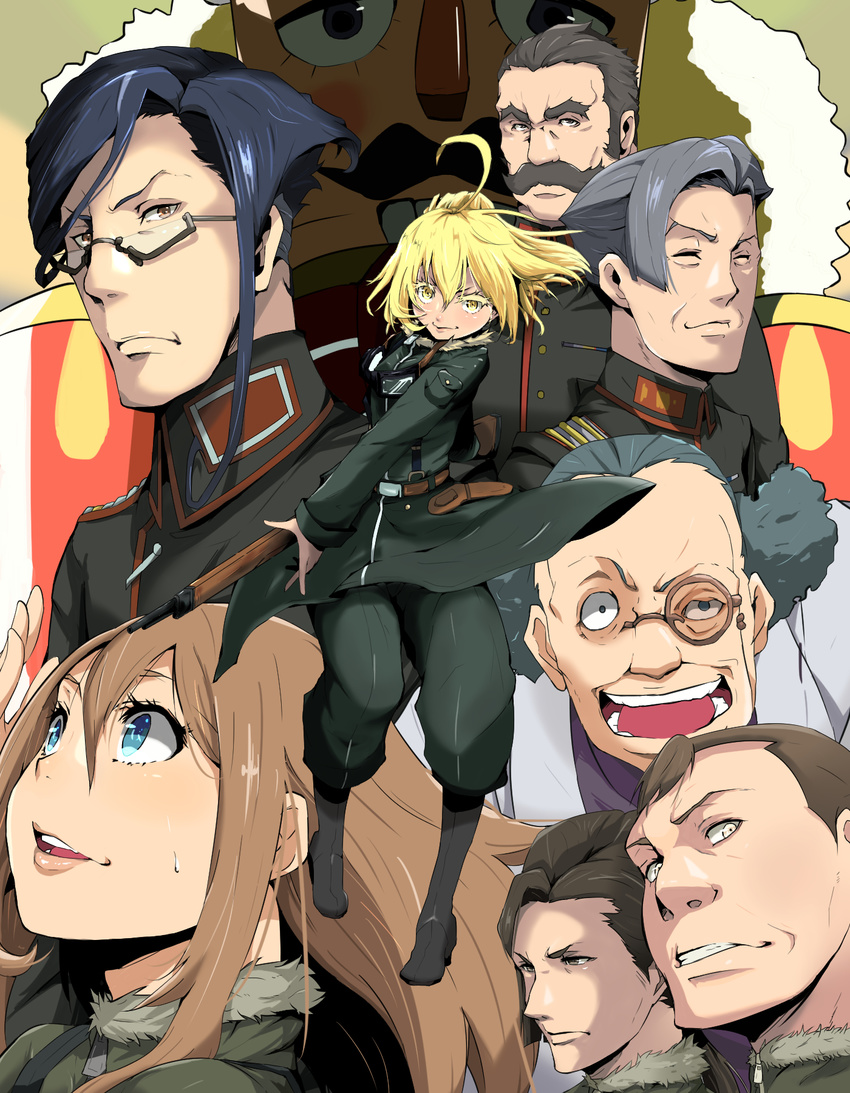 ahoge blonde_hair blue_eyes erich_von_rerugen gun hans_von_zettour tanya_degurechaff viktoriya_ivanovna_serebryakov yellow_eyes youjo_senki