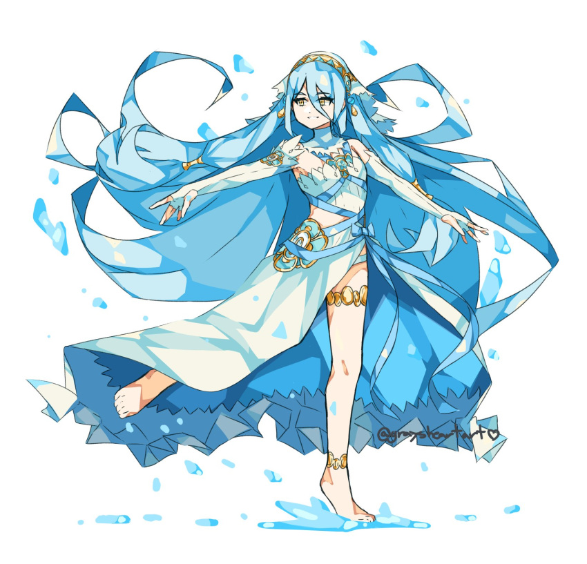 azura_(fire_emblem) blue_hair elbow_gloves female fingerless_gloves fire_emblem fire_emblem_fates gloves graysheartart hair_between_eyes highres long_hair smile solo very_long_hair yellow_eyes