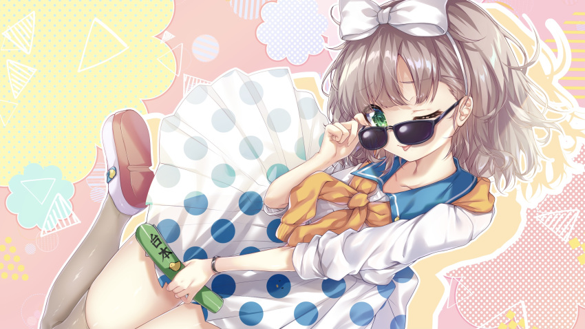 asuka_hina dress green_eyes nijisanji sunglasses tagme_(artist) wink