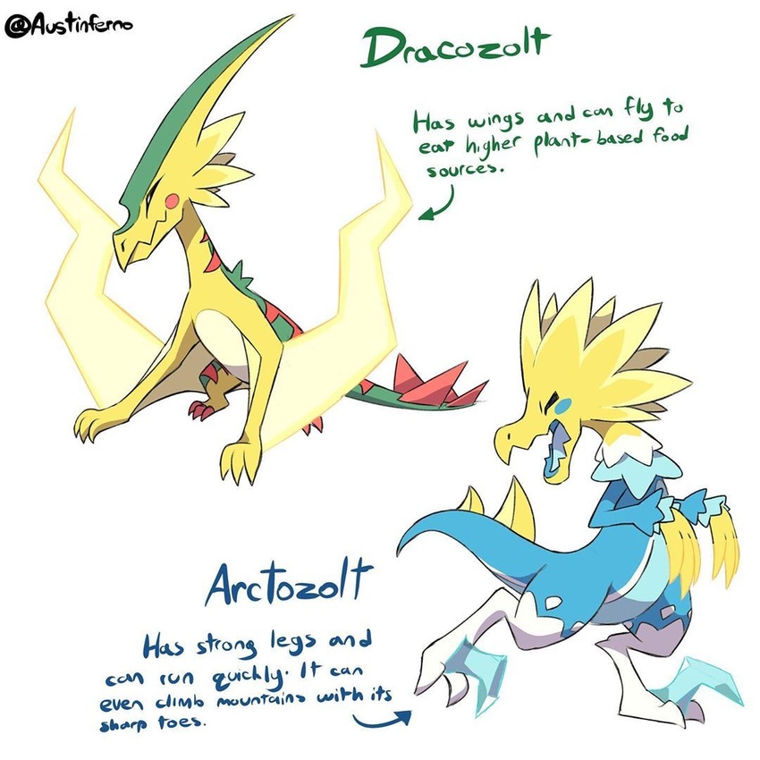 1:1 2019 ambiguous_gender arctozolt austinferno dialogue dracozolt duo english_text feral fossil_pokemon generation_8_pokemon nintendo pokemon pokemon_(species) text