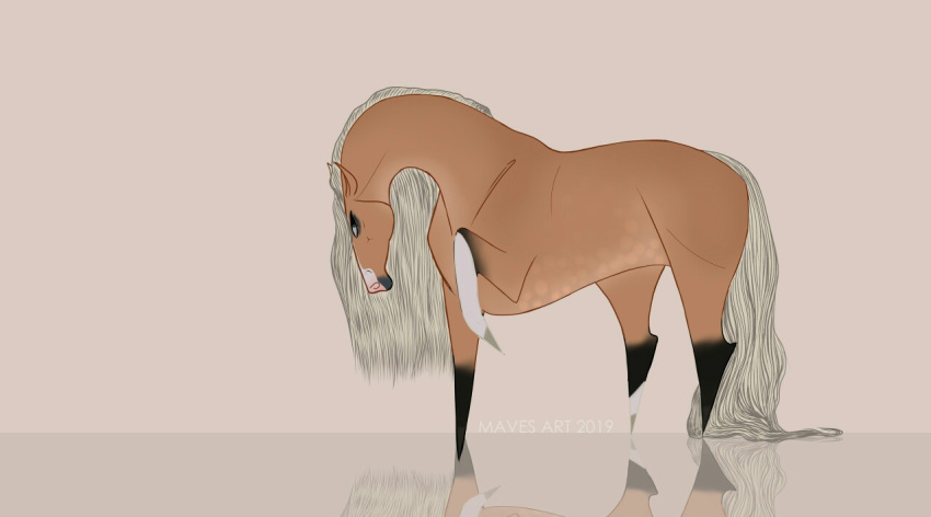 ambiguous_gender blonde_hair blonde_mane daisy_(wasen) digital_media_(artwork) equid equine facial_markings feral hair head_markings horse looking_at_viewer mammal mane markings mavess raised_leg simple_background solo tail yellow_tail